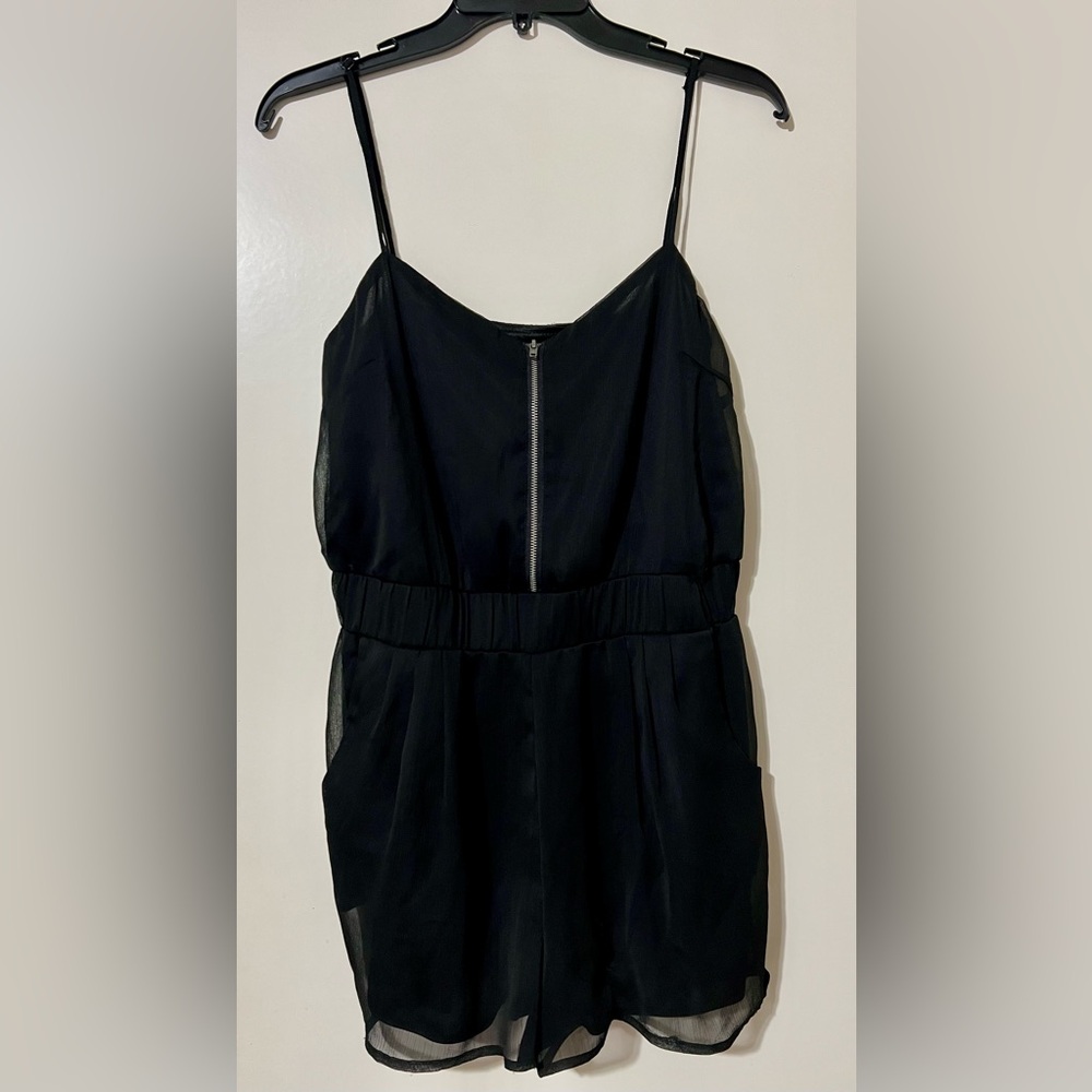 XAI Black Strappy Zippered Romper Size L